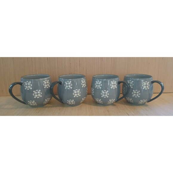 Baum Bros Phara Stoneware Pot Belly Mugs Gray Large 20 OZ Set Of 4 Micro Safe - Picture 5 of 12